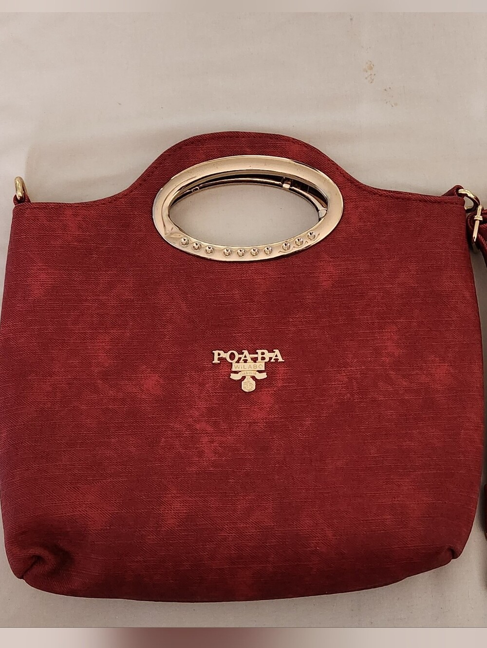 POABA Wilabo OAR 1918 Burgundy Faux Leather Crossbody Top Handle Bag Tote